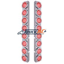 Stainless Rear Air Cleaner Bracket With 16X 9 LED 2" Lights & Bezels For Peterbilt- Red LED/Red Lens - United Pacific 37330