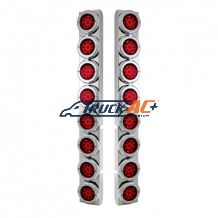 SS Rear Air Cleaner Bracket With 16X 9 LED 2" Reflector Lights & Bezels For Peterbilt-Red LED & Lens - United Pacific 37334