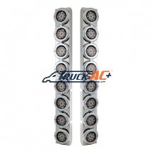 SS Rear Air Cleaner Bracket With 16X 9 LED 2" Reflector Lights & Bezels For Peterbilt-Red LED/Clear Lens - United Pacific 37336