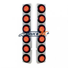 Stainless Rear Air Cleaner Bracket With Twelve 9 LED 2" Lights & Grommets For Peterbilt- Red LED/Red Lens - United Pacific 37343