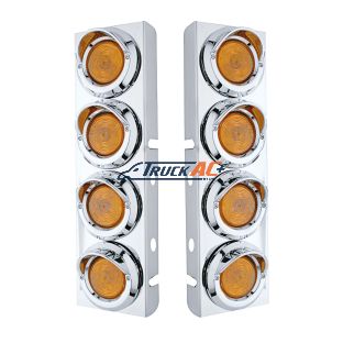 Stainless Front Air Cleaner Bracket With 8X 2" Flat Lights & Visors For Peterbilt - Amber Lens - United Pacific 30771