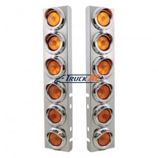 Stainless Front Air Cleaner Bracket With 12X 2" Flat Lights & Visors For Peterbilt - United Pacific 30773