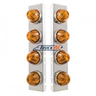 SS Front Air Cleaner Bracket With 8X Glass Watermelon Lights & SS Bezels For Peterbilt-Amber Lens - United Pacific 30985
