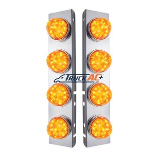 SS Front Air Cleaner Bracket With 8X 17 LED Watermelon Lights & SS Bezels For Peterbilt-Amber LED & Lens (Pair) - United Pacific 31974
