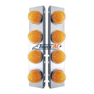 SS Front Air Cleaner Bracket W/8X 17 LED Beehive Lights & SS Bezels For Peterbilt -Amber LED & Lens (Pair) - United Pacific 31976
