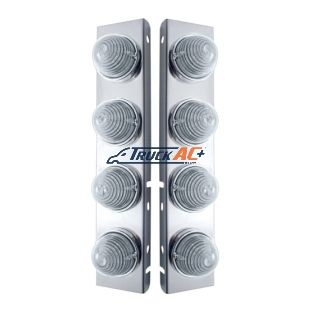 SS Front Air Cleaner Bracket W/8X 17 LED Beehive Lights & SS Bezels For Peterbilt -Amber LED/Clear Lens (Pair) - United Pacific 31977