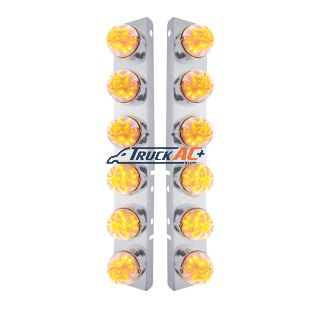 SS Front Air Cleaner Bracket W/12X 17 LED Watermelon Lights & SS Bezels For Peterbilt-Amber LED/Clear Lens (Pair) - United Pacific 31979
