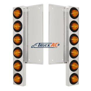 FL SS Front Air Cleaner Bracket W/12X 9 LED 2" Beehive Lights -Amber LED & Lens (Pair) - United Pacific 33056