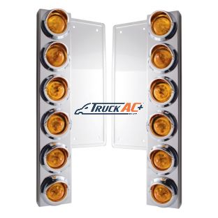 FL SS Front Air Cleaner Bracket W/12X 9 LED 2" Beehive Lights & Visors -Amber LED & Lens (Pair) - United Pacific 33057
