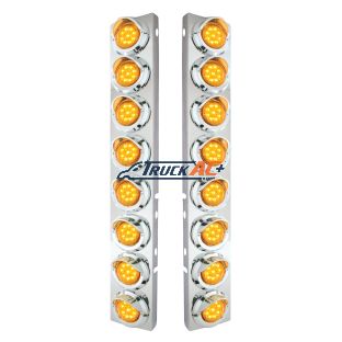 SS Front Air Cleaner Bracket With 16X 9 LED 2" Lights & Visors For Peterbilt-Amber LED & Lens - United Pacific 33600