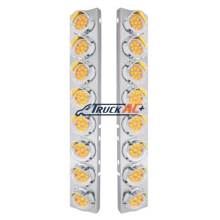 SS Front Air Cleaner Bracket With 16X 9 LED 2" Reflector Lights & Visors For Peterbilt-Amber LED/Clear Lens - United Pacific 33603