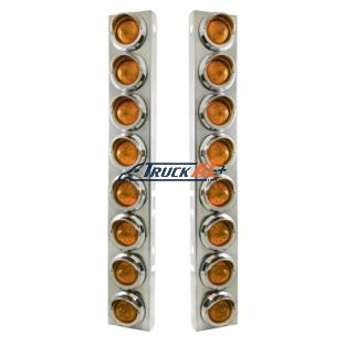 SS Front Air Cleaner Bracket With 16X 9 LED 2" Beehive Lights & Visors For Peterbilt-Amber LED & Lens - United Pacific 33606
