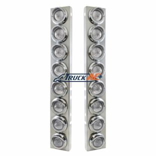 SS Front Air Cleaner Bracket With 16X 9 LED 2" Beehive Lights & Visors For Peterbilt-Amber LED/Clear Lens - United Pacific 33607