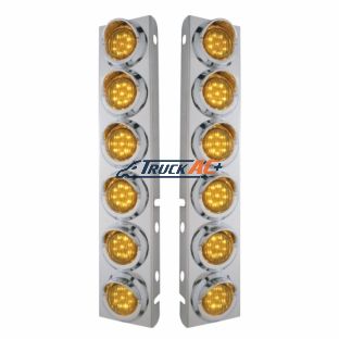 SS Front Air Cleaner Bracket With 12X 9 LED 2" Lights & Visors For Peterbilt-Amber LED & Lens - United Pacific 33608