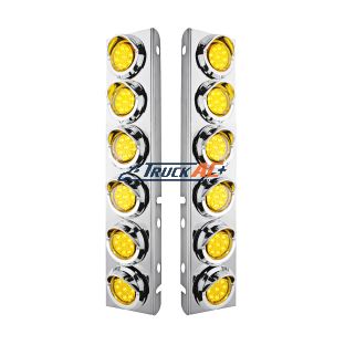 SS Front Air Cleaner Bracket With 12X 9 LED 2" Reflector Lights & Visors For Peterbilt-Amber LED & Lens - United Pacific 33610