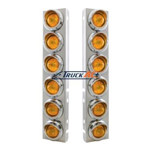 SS Front Air Cleaner Bracket With 12X 9 LED 2" Beehive Lights & Visors For Peterbilt-Amber LED & Lens - United Pacific 33614