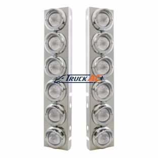 SS Front Air Cleaner Bracket With 12X 9 LED 2" Beehive Lights & Visors For Peterbilt-Amber LED/Clear Lens - United Pacific 33615