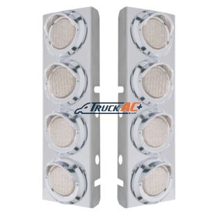SS Front Air Cleaner Bracket With 8X 9 LED 2" Lights & Visors For Peterbilt-Amber LED/Clear Lens - United Pacific 33617