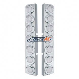 SS Front Air Cleaner Bracket With 14X 9 Amber LED 2" Lights & Visors Bezel For KW Trucks -Clear Lens - United Pacific 33625