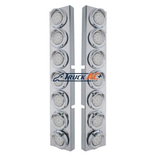 SS Front Air Cleaner Bracket With 14X 9 Amber LED 2" Reflector Lights & Visors For KW Trucks-Clear Lens - United Pacific 33627
