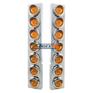 SS Front Air Cleaner Brkt With 14X 9 Amber LED 2" Beehive Lights & Visors For KW Trucks -Amber Lens - United Pacific 33630