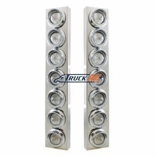 SS Front Air Cleaner Brkt With 14X 9 Amber LED 2" Beehive Lights & Visors For KW Trucks -Clear Lens - United Pacific 33631