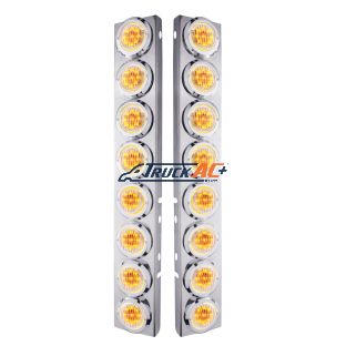 SS Front Air Cleaner Bracket With 16X 9 LED 2" Lights & Bezels For Peterbilt-Amber LED/Clear Lens - United Pacific 33701