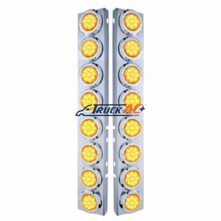 SS Front Air Cleaner Bracket With 16X 9 LED 2" Reflector Lights & Bezels For Peterbilt-Amber LED & Lens - United Pacific 33702