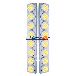 SS Front Air Cleaner Bracket With 16X 9 LED 2" Reflector Lights & Bezels For Peterbilt-Amber LED/Clear Lens - United Pacific 33703
