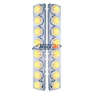 SS Front Air Cleaner Bracket With 16X 9 LED 2" Beehive Lights & Bezels For Peterbilt-Amber LED/Clear Lens - United Pacific 33707