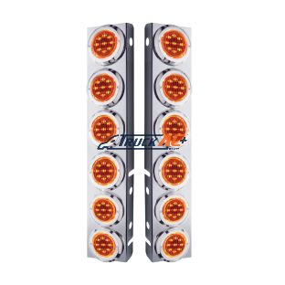 SS Front Air Cleaner Bracket With 12X 9 LED 2" Lights & Bezels For Peterbilt-Amber LED & Lens - United Pacific 33708
