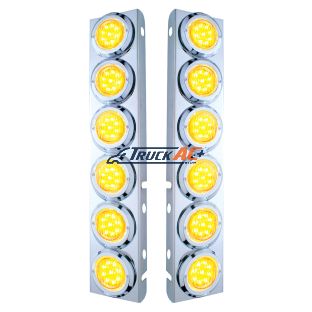 SS Front Air Cleaner Bracket With 12X 9 LED 2" Lights & Bezels For Peterbilt-Amber LED/Clear Lens - United Pacific 33709