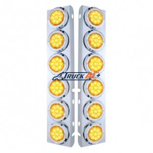 SS Front Air Cleaner Bracket With 12X 9 LED 2" Reflector Lights & Bezels For Peterbilt-Amber LED & Lens - United Pacific 33710