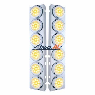 SS Front Air Cleaner Bracket With 12X 9 LED 2" Reflector Lights & Bezels For Peterbilt-Amber LED/Clear Lens - United Pacific 33711