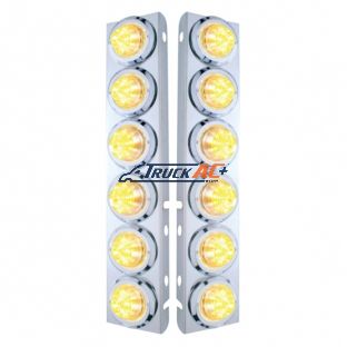 SS Front Air Cleaner Bracket With 12X 9 LED 2" Beehive Lights & Bezels For Peterbilt-Amber LED/Clear Lens - United Pacific 33715