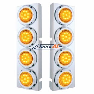 SS Front Air Cleaner Bracket With 8X 9 LED 2" Lights & Bezels For Peterbilt-Amber LED & Lens - United Pacific 33716