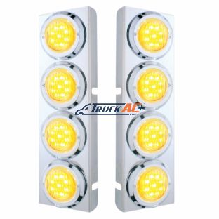 SS Front Air Cleaner Bracket With 8X 9 LED 2" Lights & Bezels For Peterbilt-Amber LED/Clear Lens - United Pacific 33717