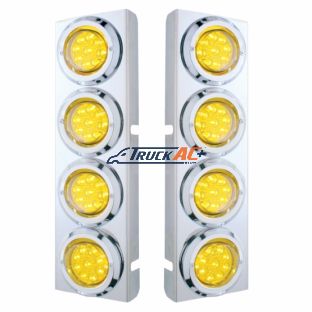 SS Front Air Cleaner Bracket With 8X 9 LED 2" Reflector Lights & Bezels For Peterbilt -Amber LED & Lens - United Pacific 33718