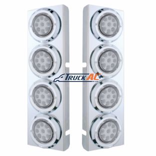 SS Front Air Cleaner Bracket With 8X 9 LED 2" Reflector Lights & Bezels For Peterbilt -Amber LED/Clear Lens - United Pacific 33719