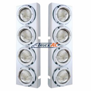 SS Front Air Cleaner Bracket With 8X 9 LED 2" Beehive Lights & Bezels For Peterbilt-Amber LED/Clear Lens - United Pacific 33723