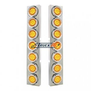 SS Front Air Cleaner Bracket With 14X 9 LED 2" Lights & Bezel For KW Trucks -Amber LED & Lens - United Pacific 33724