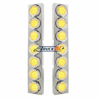 SS Front Air Cleaner Bracket With 14X 9 LED 2" Lights & Bezel For KW Trucks -Amber LED/Clear Lens - United Pacific 33725