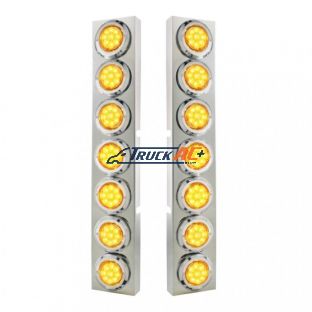 SS Front Air Cleaner Bracket With 14X 9 Amber LED 2" Reflector Lights & Bezel For KW Trucks -Amber Lens - United Pacific 33726
