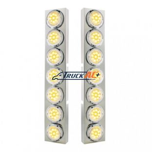 SS Front Air Cleaner Bracket With 14X 9 Amber LED 2" Reflector Lights & Bezel For KW Trucks -Clear Lens - United Pacific 33727