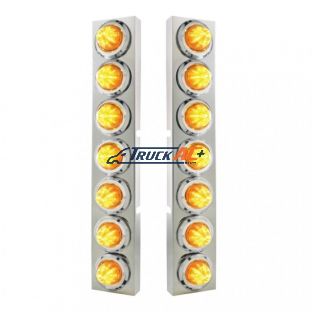 SS Front Air Cleaner Bracket With 14X 9 Amber LED 2" Beehive Lights & Bezels For KW Trucks -Amber Lens - United Pacific 33730
