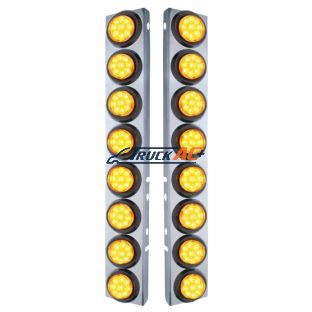 SS Front Air Cleaner Bracket With 16X 9 LED 2" Reflector Lights For Peterbilt-Amber LED & Lens - United Pacific 33802