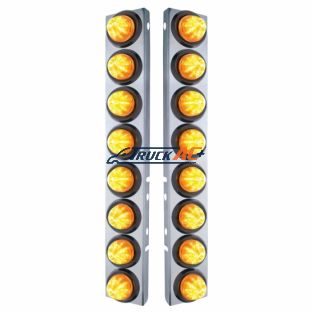 SS Front Air Cleaner Bracket With 16X 9 LED 2" Beehive Lights For Peterbilt-Amber LED & Lens - United Pacific 33806