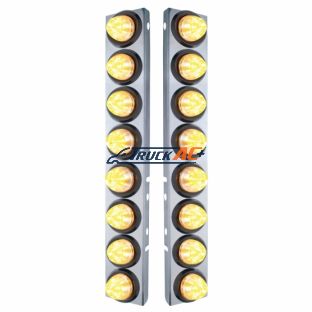 SS Front Air Cleaner Bracket With 16X 9 LED 2" Beehive Lights For Peterbilt -Amber LED/Clear Lens - United Pacific 33807