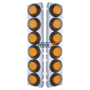 SS Front Air Cleaner Bracket With 12X 9 LED 2" Lights For Peterbilt-Amber LED & Lens - United Pacific 33808