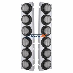 SS Front Air Cleaner Bracket With 12X 9 LED 2" Lights For Peterbilt-Amber LED/Clear Lens - United Pacific 33809